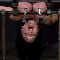 Huge tits, bound in metal, nipple tormented, helpless cumming.