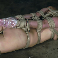 Elise is suspended from her stomach in a hogtie and she has a feeling that things are about to get f
