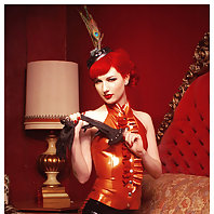 Pervy latex servant dress up with hot redhead Angela Ryan