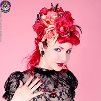 stacked sexy rubber red fetish girl with lace top