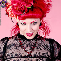 stacked sexy rubber red fetish girl with lace top