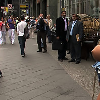 Big tittied brunette gets tied up and fucked in the streets of Europe