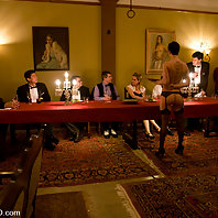 Kinky Dinner Party with Slaves Serving under the table