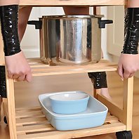 Slut has been a bad girl so is restrained in the kitchen