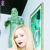 Spooky young blond in Horror mansion